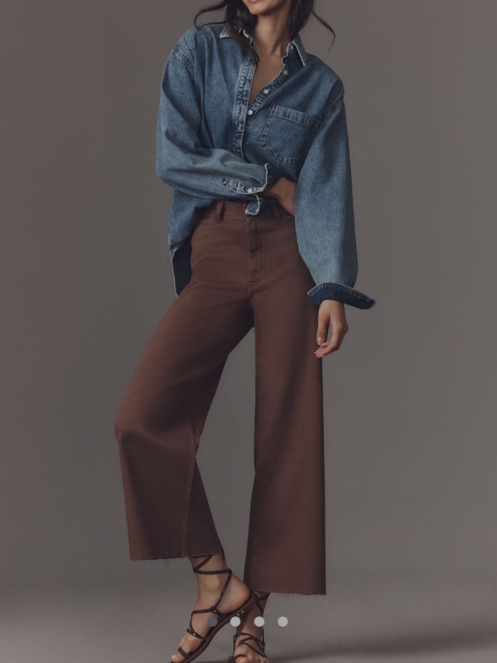 Maeve The Ettie High-Rise Cropped Wide-Leg Jeans Dark Brown Size 25